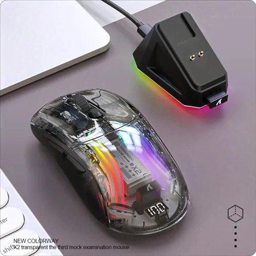 Беспроводная мышь прозрачная Attack Shark X2Pro Bluetooth + 2.4G + проводная с RGB подсветкой компьютерная мышка для компьютера черная mice Wireless mouse